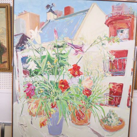 Appraisal: Jim Touchtin oil Flowers on Porch on canvas image area