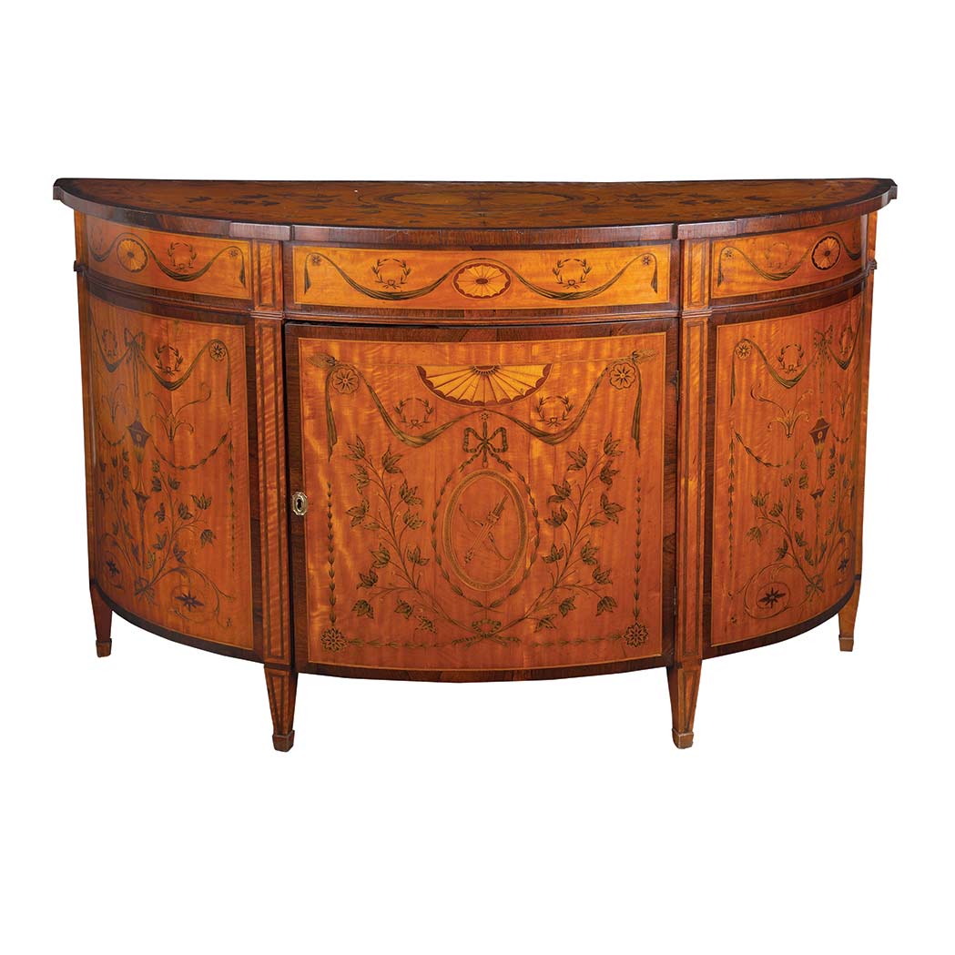 Appraisal: George III Style Rosewood Satinwood Marquetry and Penwork Side Cabinet