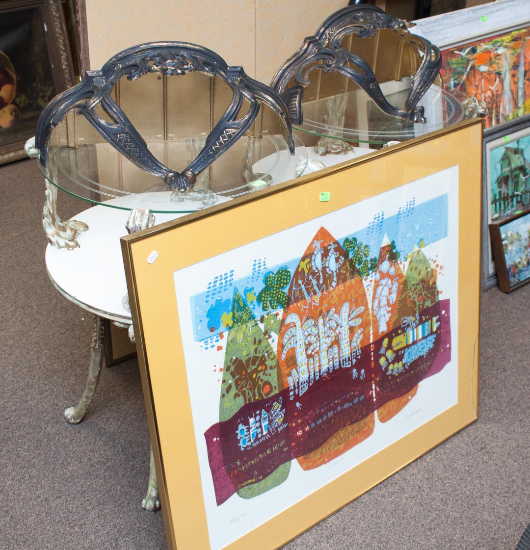 Appraisal: Pair of glass top tables and plastic wall shelves including