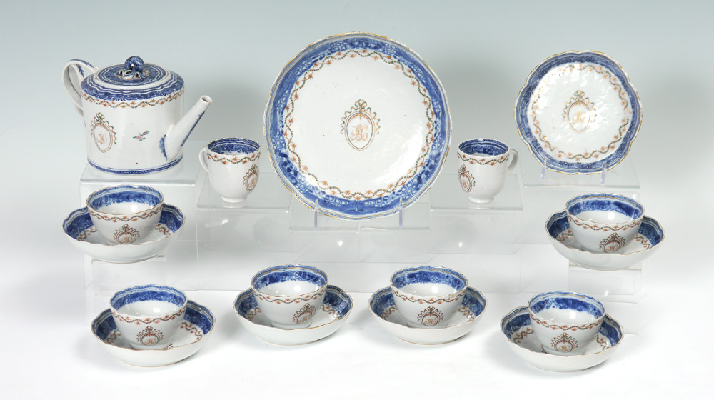 Appraisal: CHINESE EXPORT TEA SET Approx pieces unmarked blue and white