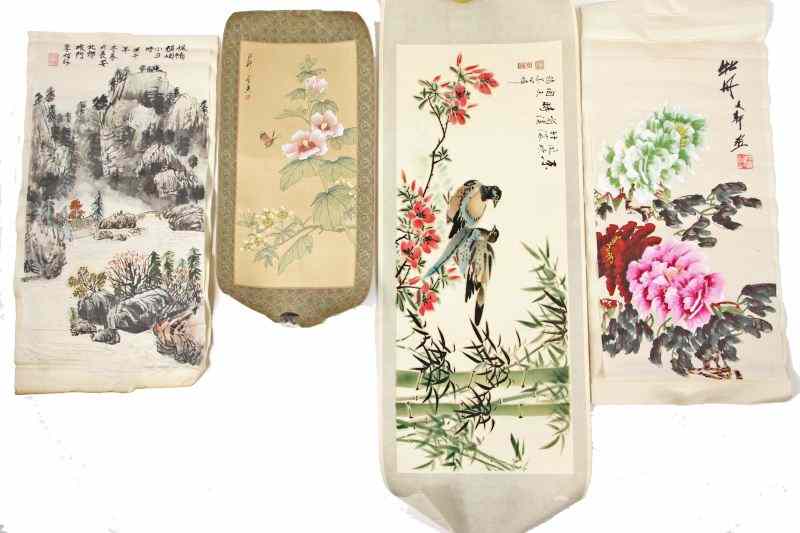 Appraisal: Four Asian Scrolls th century each hand-painted in ink and