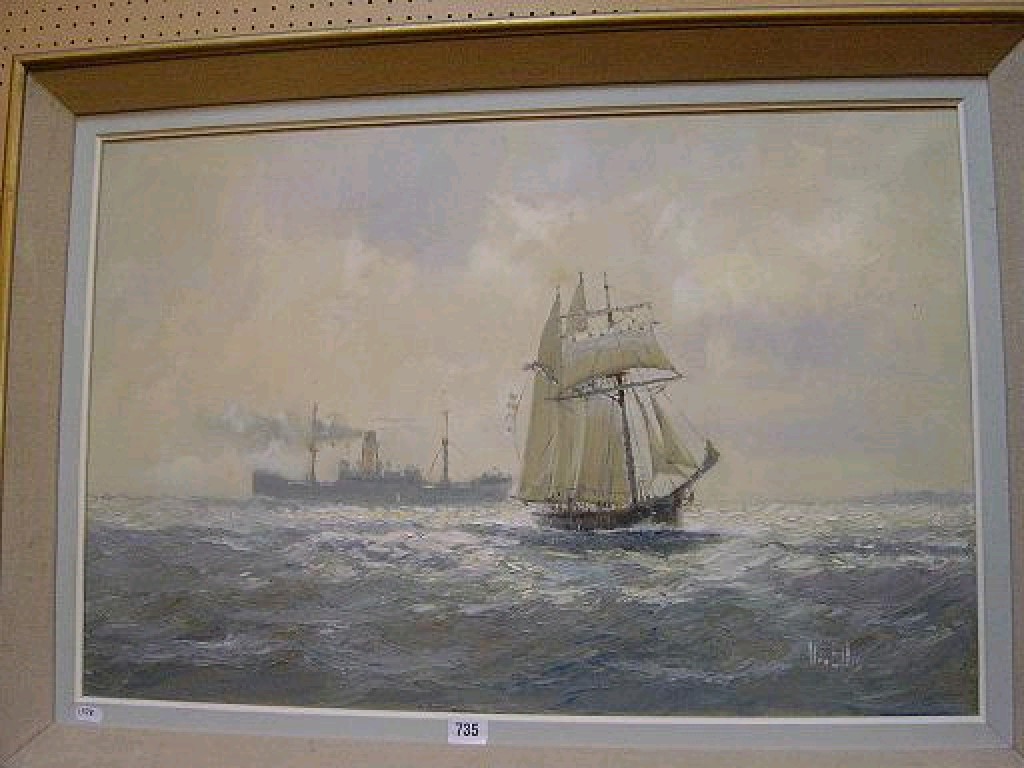 Appraisal: An oil painting on canvas of a marine scene with