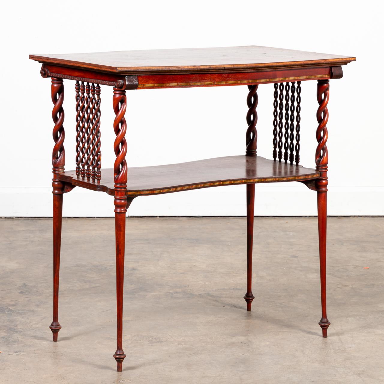 Appraisal: PARQUETRY INLAID MAHOGANY TWIST SPINDLE SIDE TABLE American or English