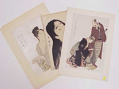 Appraisal: Three Japanese woodblock prints including two after Kitagawa Utamaro Japanese