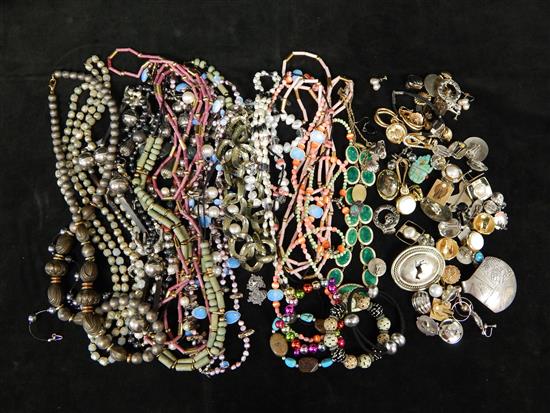 Appraisal: JEWELRY pieces mostly costume necklaces bracelets clip-on earrings and belt