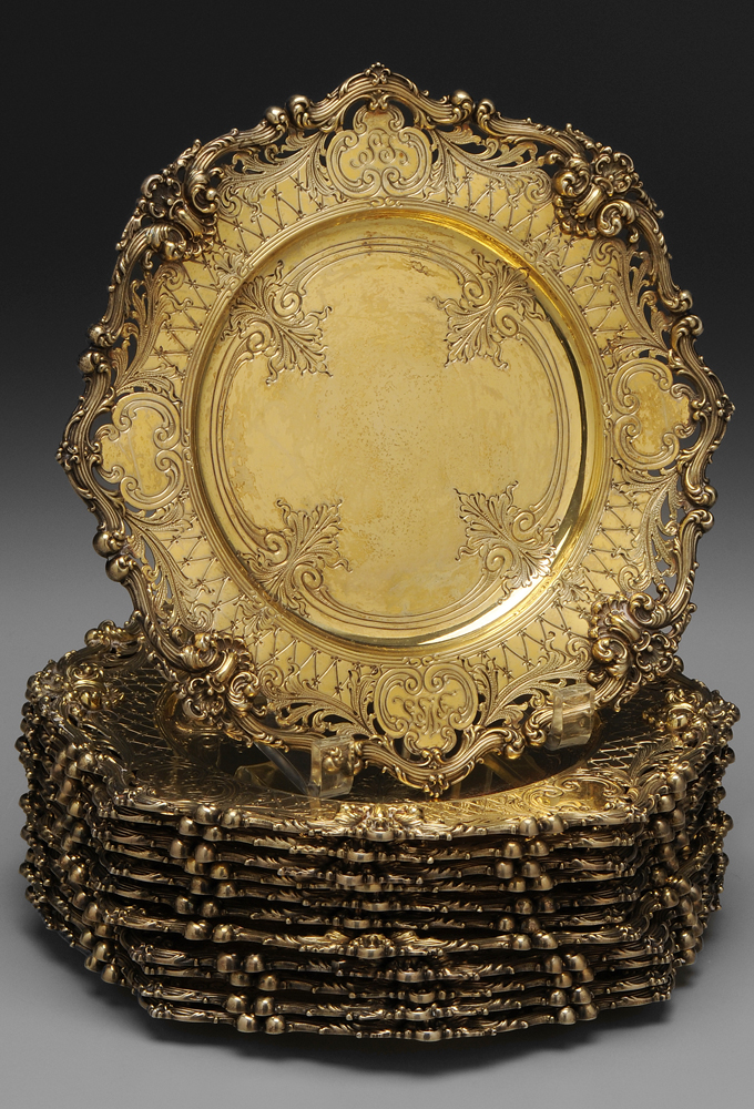 Appraisal: Set of Twelve Gilt Sterling Plates American th century elaborate