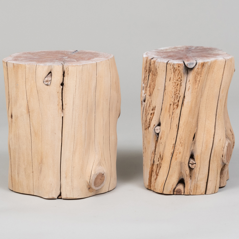 Appraisal: Two Painted Log Side Tables With a label 'MADE IN