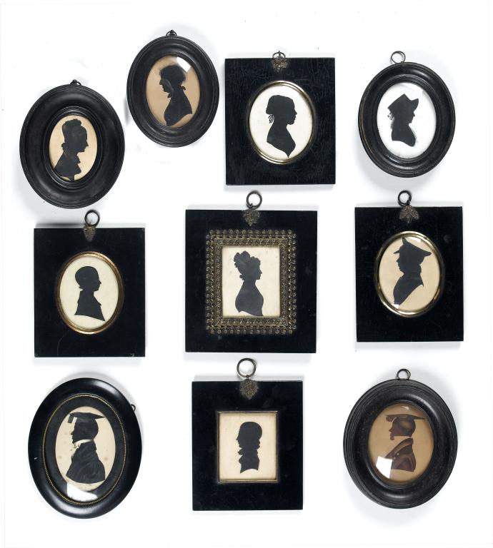 Appraisal: A GROUP OF TEN ENGLISH SILHOUETTES comprising five of cut