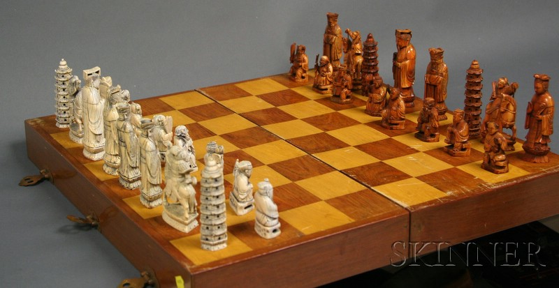 Appraisal: Fossil Ivory Chess Set China early th century lg to