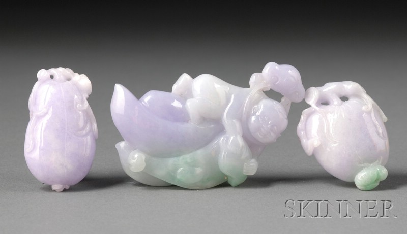 Appraisal: Three Jade Pendants China th century lavender jade with green