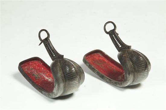 Appraisal: PAIR OF ORNATE IRON STIRRUPS Japan late th-early th century