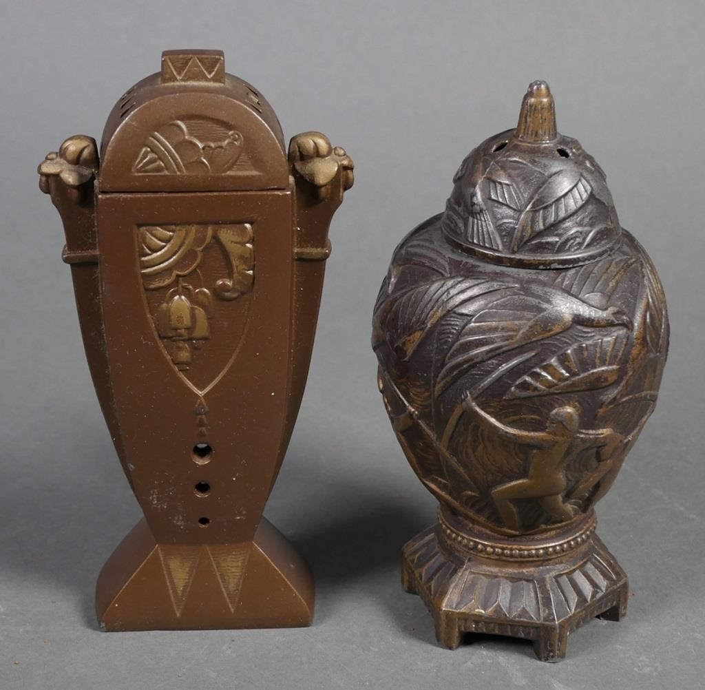 Appraisal: Two Deco era cast metal incense burners both marked Vantines