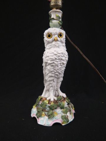 Appraisal: Figural Owl Porcelain Lamp Dresden type th century converted from