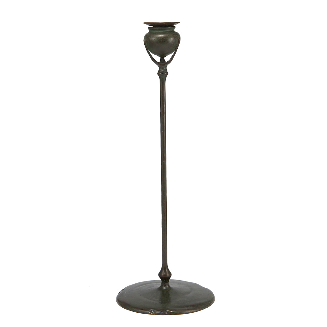 Appraisal: Tiffany Studios Bronze Candlestick Of floriform with a long knopped