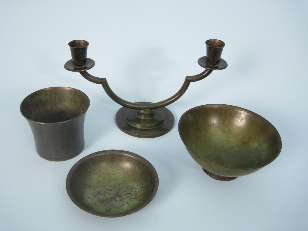 Appraisal: A Just Denmark bronze two branch Candle Holder on circular