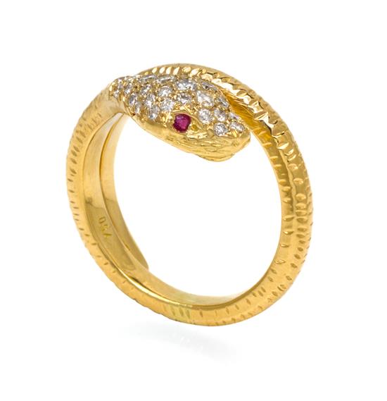 Appraisal: Sale Lot An Karat Yellow Gold Diamond and Ruby Serpent