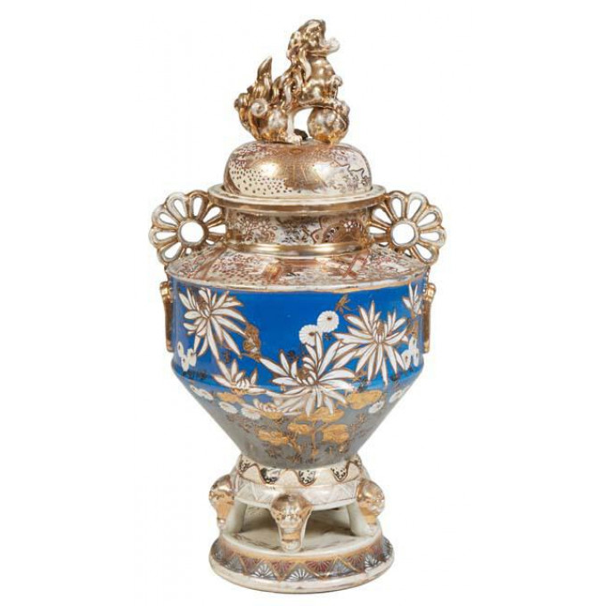 Appraisal: Japanese Porcelain Lidded Urn th c with gilt decoration on