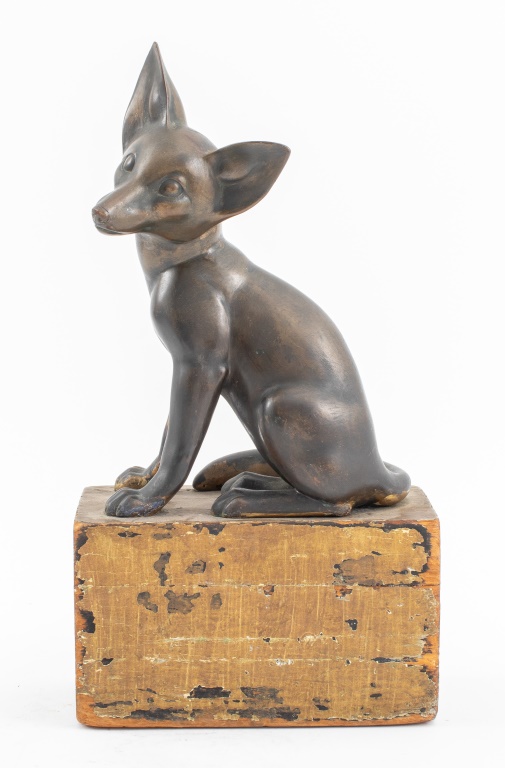 Appraisal: PATINATED BRONZE FOX SCULPTURE Patinated bronze animalier statue sculpture depicting