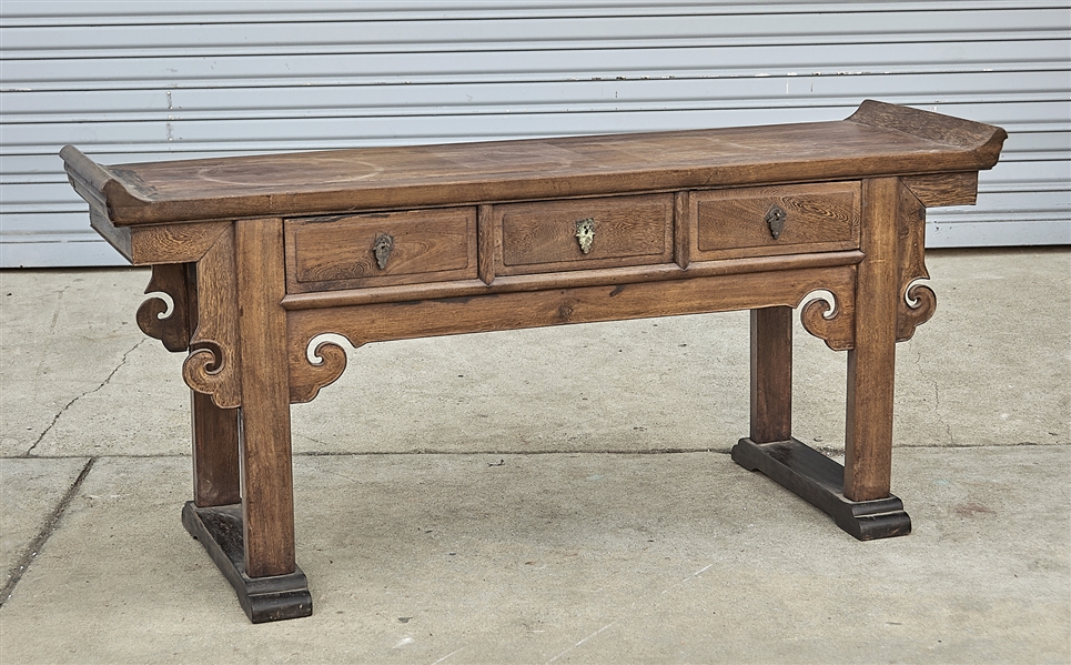 Appraisal: Chinese low hard wood altar table with three drawers x