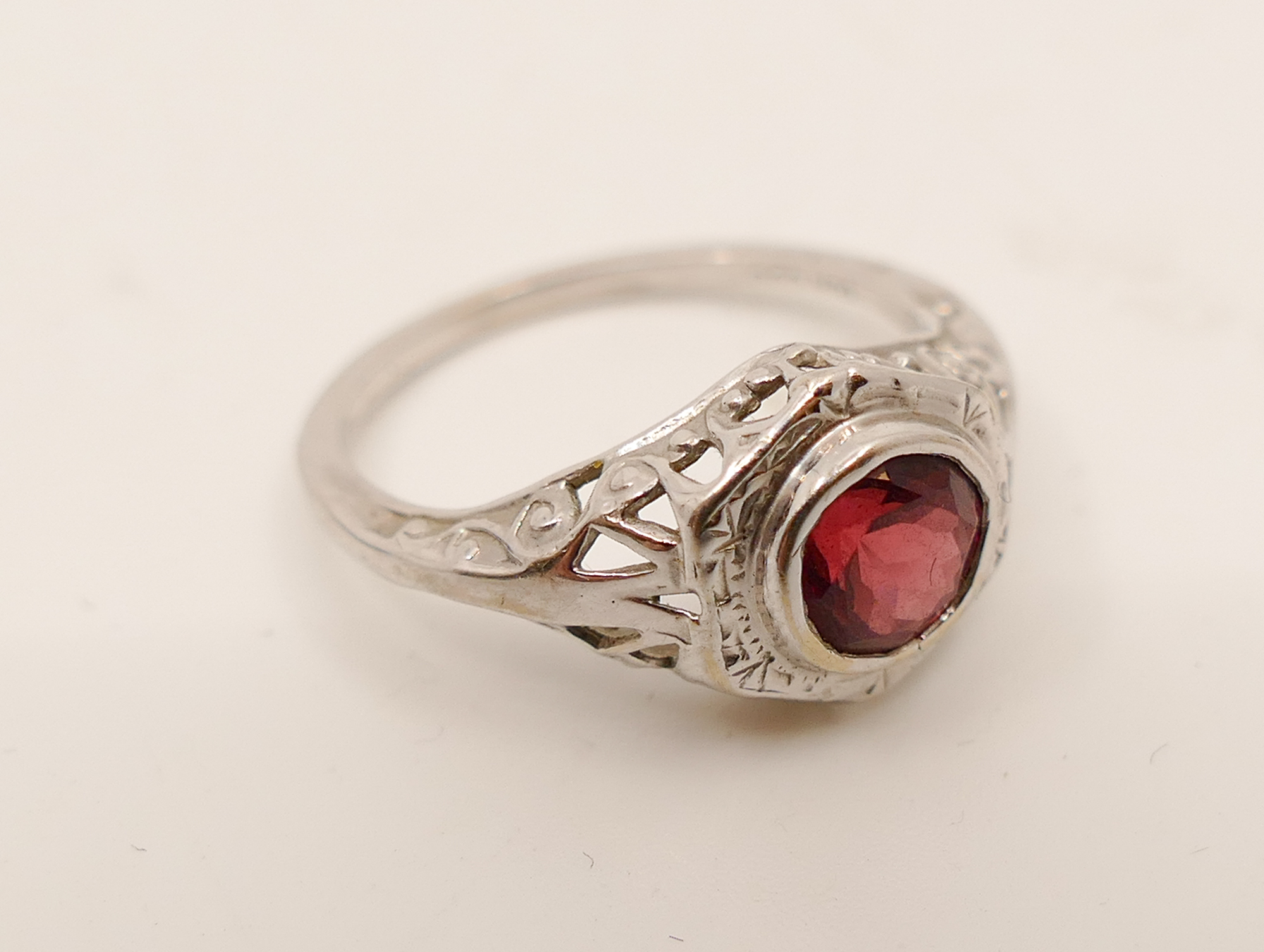 Appraisal: Art Deco K White Gold Red Stone Ring- g