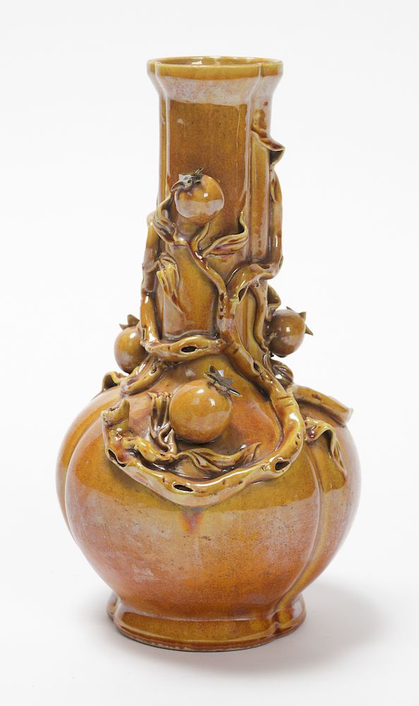 Appraisal: Chinese Qing Dynasty Yellow Glaze Peach Vase Chinese Qing Dynasty