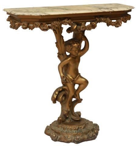 Appraisal: Italian gilt figural console table th c stone top beaded