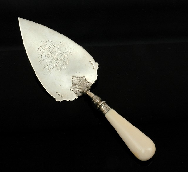 Appraisal: A VICTORIAN IVORY HANDLED STERLING SILVER PRESENTATION TROWEL OF VICTORIAN