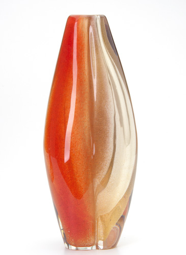 Appraisal: ARCHIMEDE SEGUSO Large three-lobed Polveri glass vase in aubergine orange