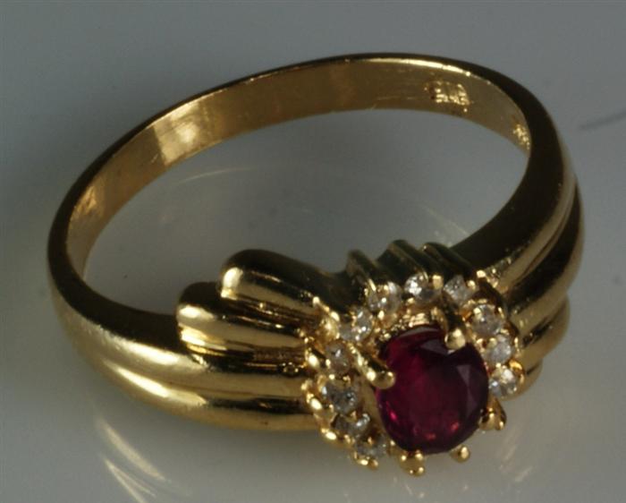 Appraisal: K YG diamond ruby ladies ring size dwt Estimate -