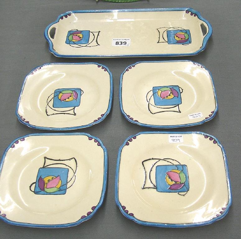 Appraisal: Frederick Rhead Burleigh Ware sandwich set comprising an oblong handled