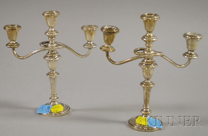 Appraisal: Pair of Small Three-Light Taperstick Convertible Candelabra ht in