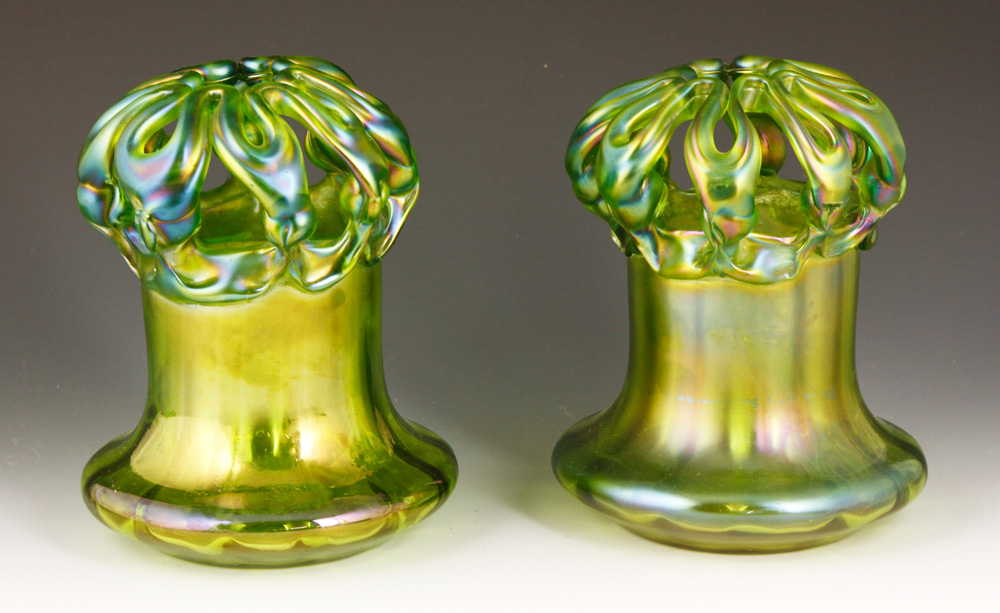 Appraisal: - Pr Loetz Style Vases Pair of Loetz style glamour