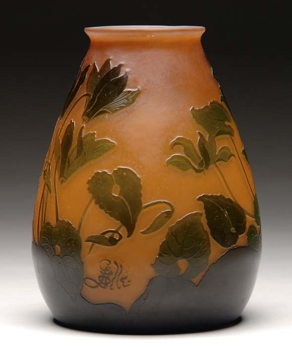 Appraisal: GALLE CAMEO VASE Very nice Galle vase has green cameo