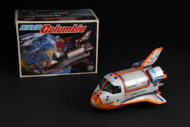 Appraisal: Tin Columbia Spaceship Battery-Operated Toy Description Spanish Circa s Working