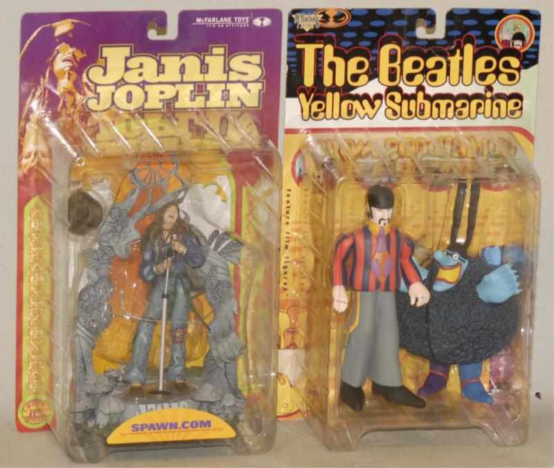 Appraisal: Janis Joplin Beatles Figures in Boxes This lot includes McFarlane