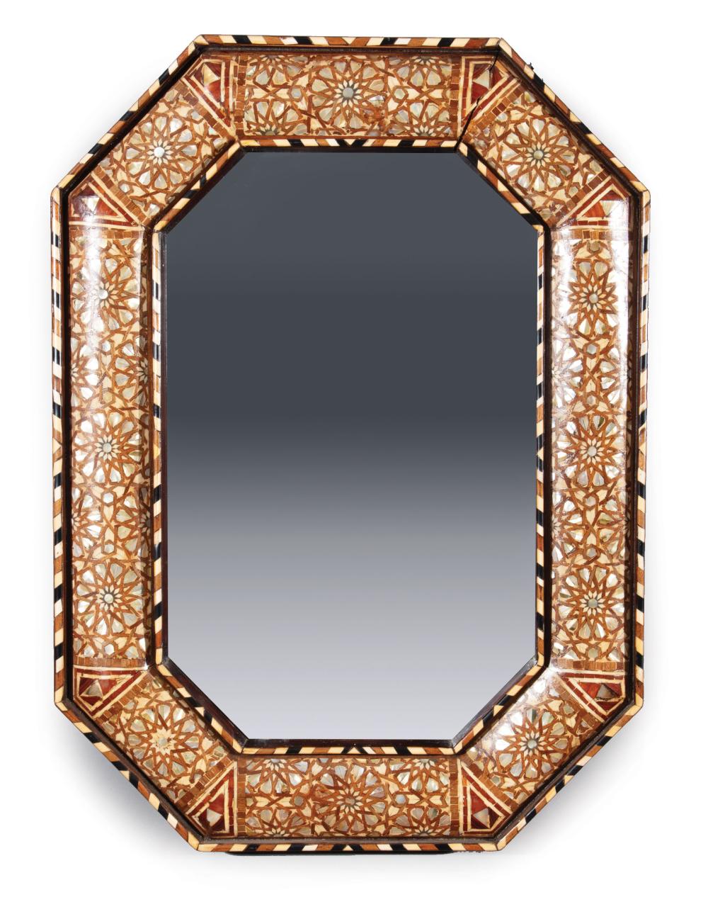 Appraisal: Pair of Hispano Moresque-Style Inlaid Mirrors octagonal frames extensively inlaid