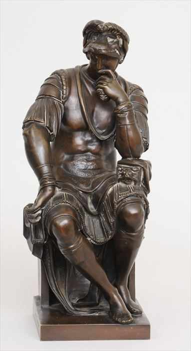 Appraisal: BRONZE FIGURE OF LORENZO DE MEDICI AFTER MICHELANGELO Modeled seated