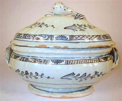 Appraisal: Delft pottery tureenIn the form of a Chinese Export blue