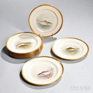 Appraisal: Nine Lenox Fish Plates America with gilt rim and hand-painted