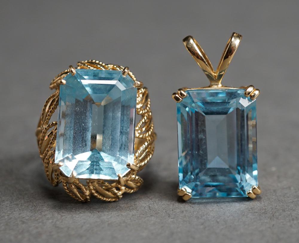 Appraisal: -Karat Yellow-Gold and Blue Topaz Ring and Pendant gross dwt