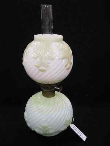 Appraisal: Victorian Art Glass Miniature Oil Lamp green leaf design on