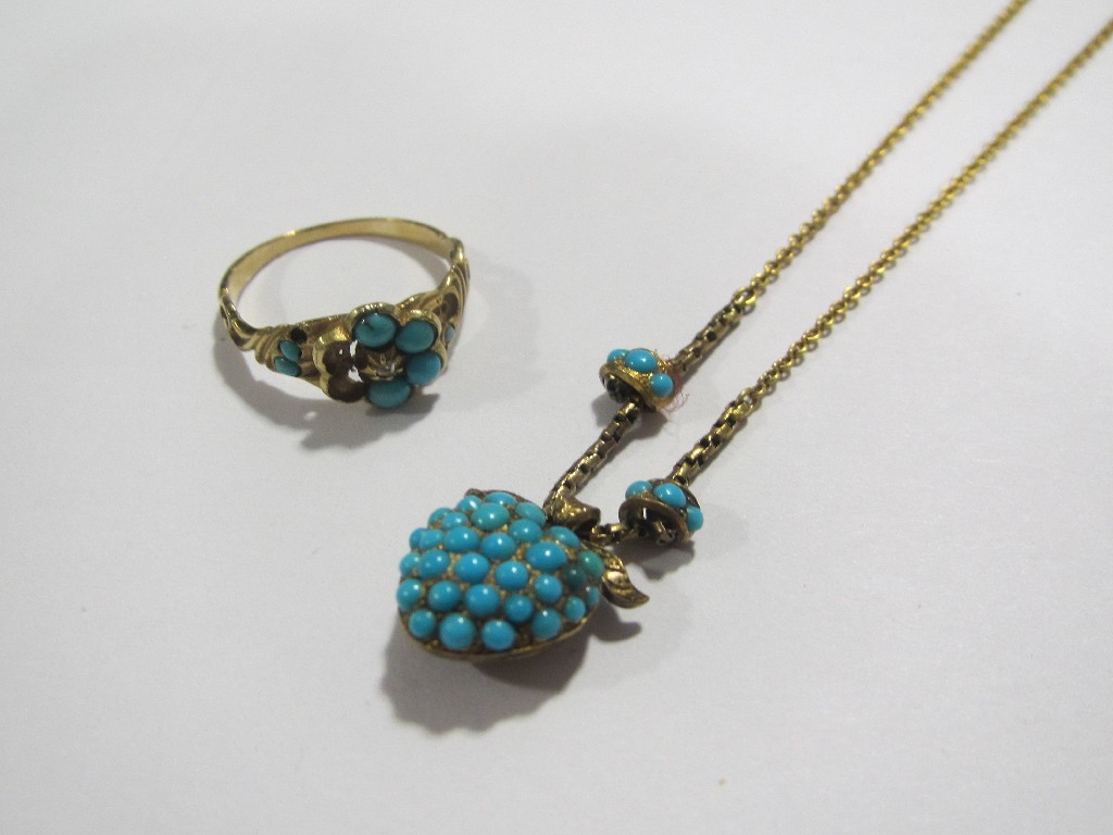 Appraisal: Victorian gold heart shaped pendant locket set with turquoise and