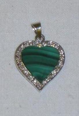 Appraisal: A HEART SHAPED MALACHITE PENDANT with diamond set border in