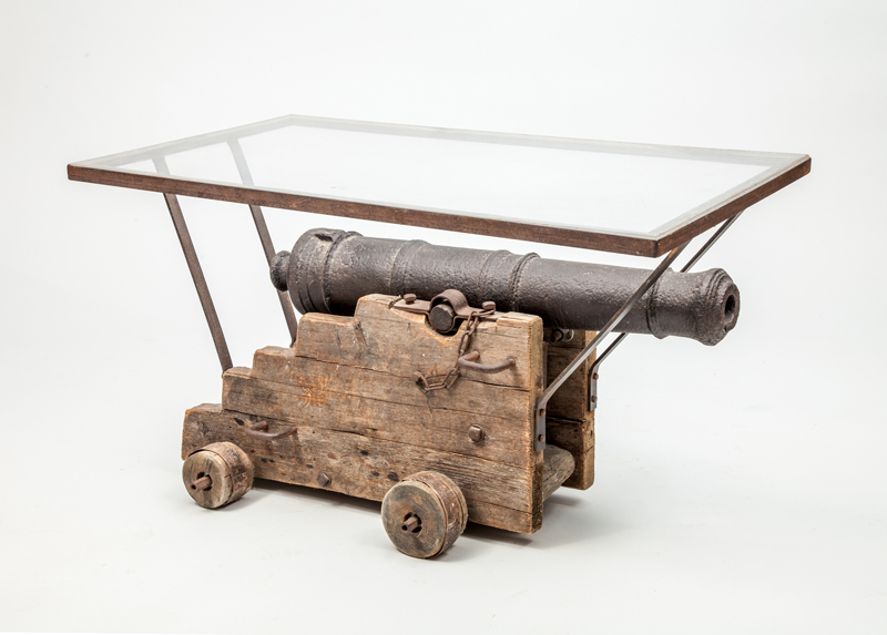 Appraisal: EARLY IRON CANNON ON A LATER OAK CARRIAGE Now mounted