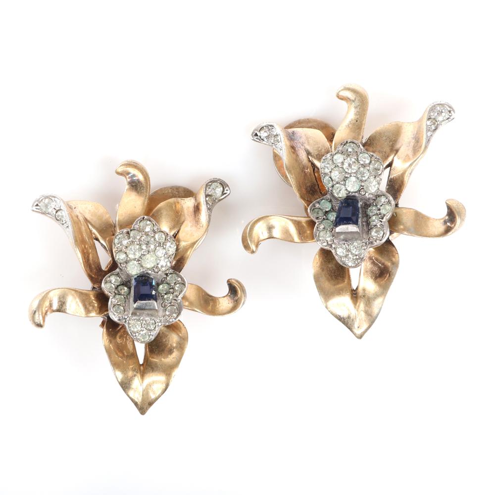 Appraisal: EISENBERG ORIGINAL STERLING VERMEIL DIMENSIONAL ORCHID CLIP EARRINGS WITH CURLING