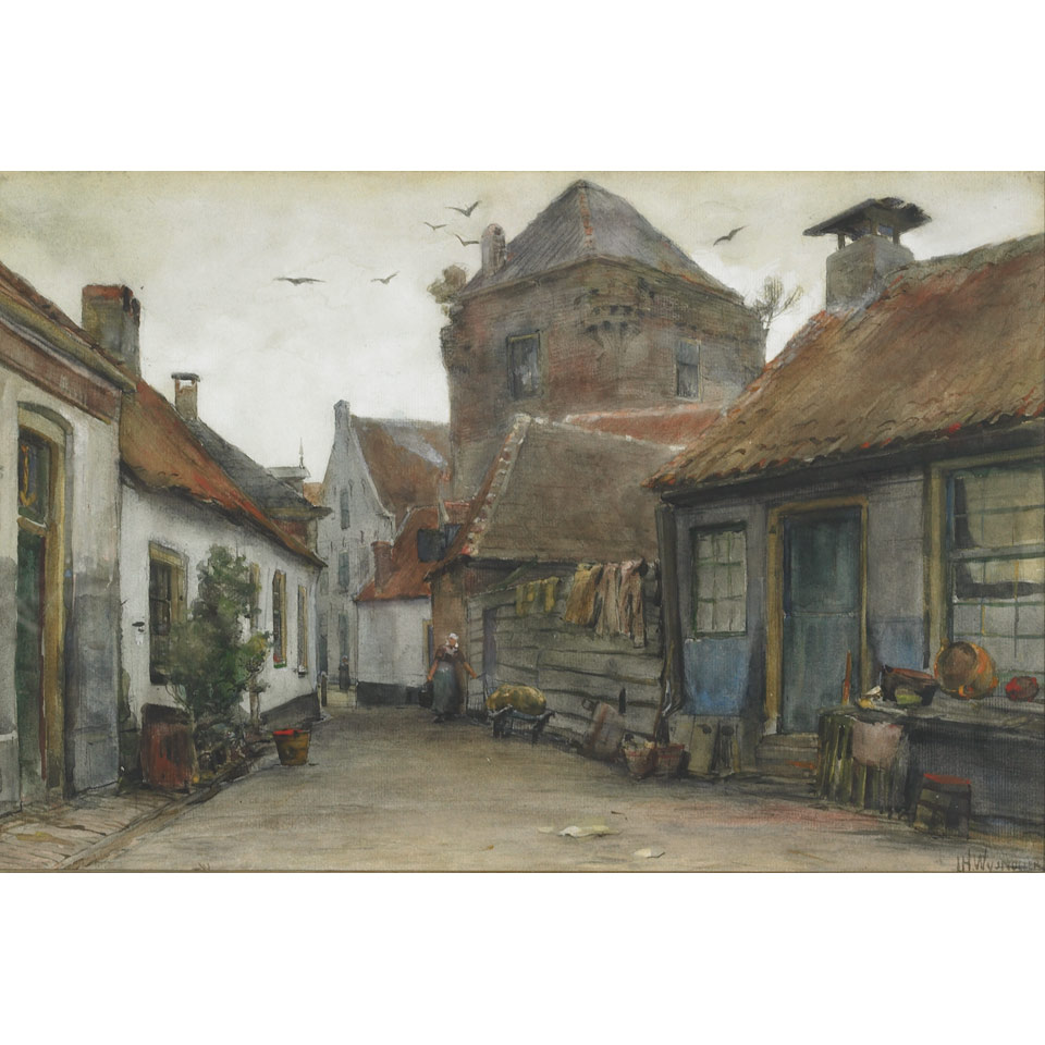 Appraisal: Jan Hillebrand Wijsmuller - Dutch WASHDAY IN A DUTCH LANEWAY