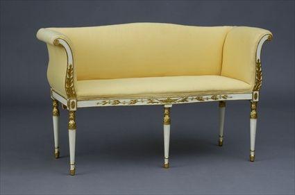 Appraisal: GEORGE III WHITE-PAINTED AND PARCEL-GILT WINDOW BENCH With upholstered back