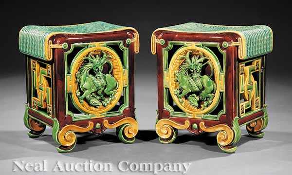 Appraisal: A Pair of Fine Minton Majolica Garden Seats in the