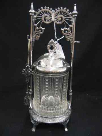 Appraisal: Victorian Silverplate Pickle Castor pattern glass insert with tongs ''