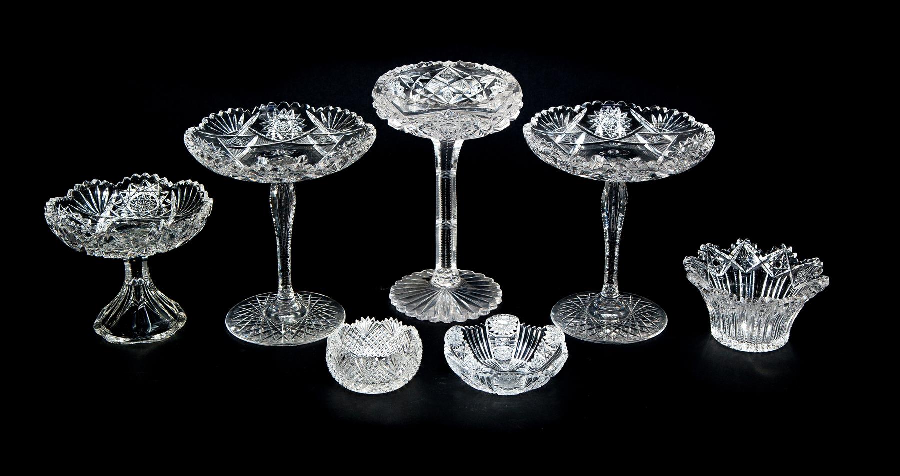 Appraisal: SEVEN PIECES OF CUT GLASS American th century Four pedestal